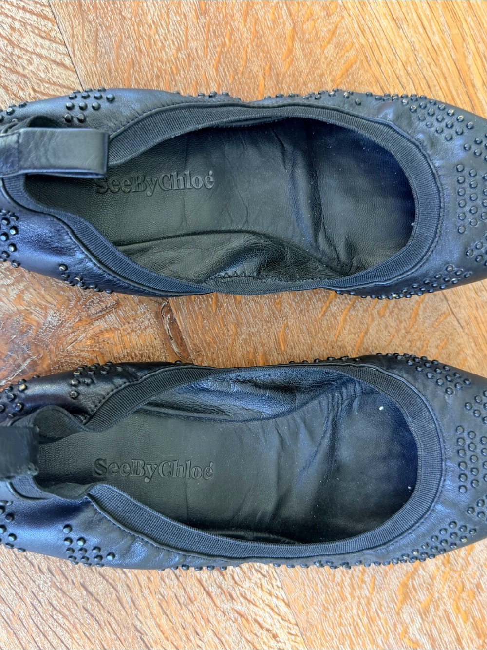 See by Chloé Black Studded Leather Ballet Flats